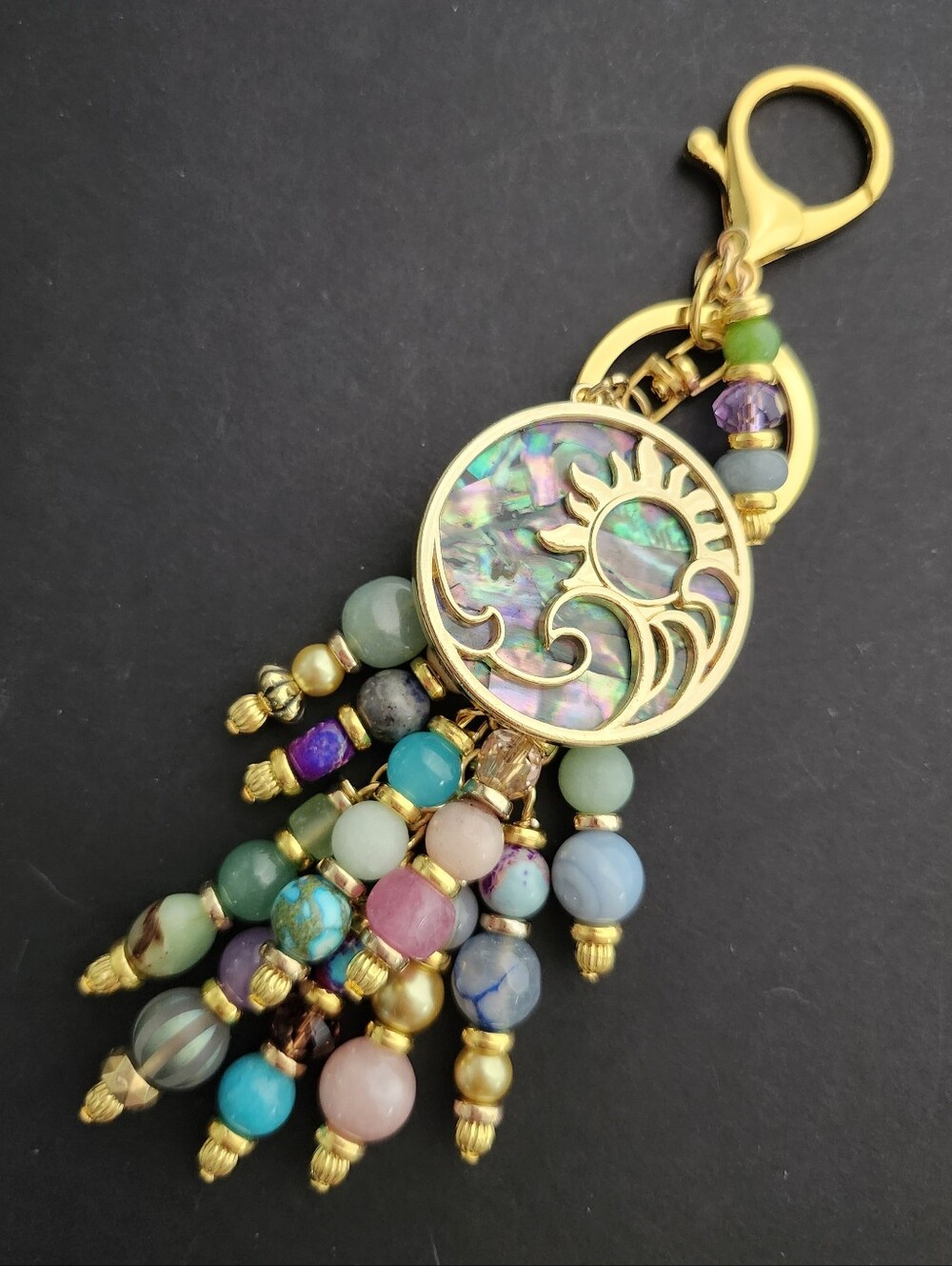 Abalone Sunburst Purse Charm Amazonite Howlite Imperial Jasper Handcrafted